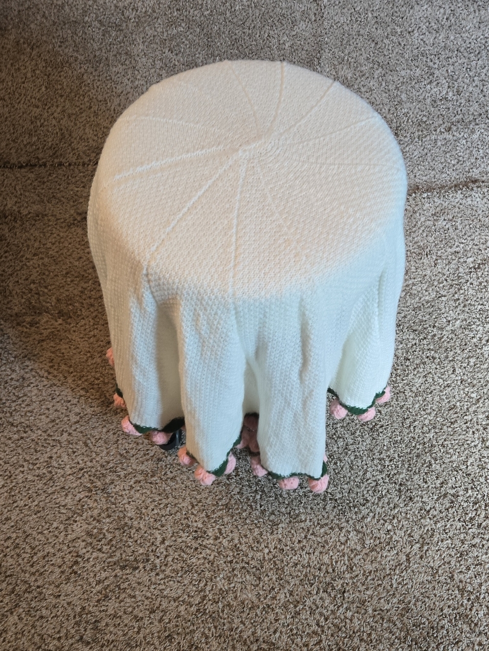 Handmade Crochet White/Pink Throw/Table Cover with Pink Rose